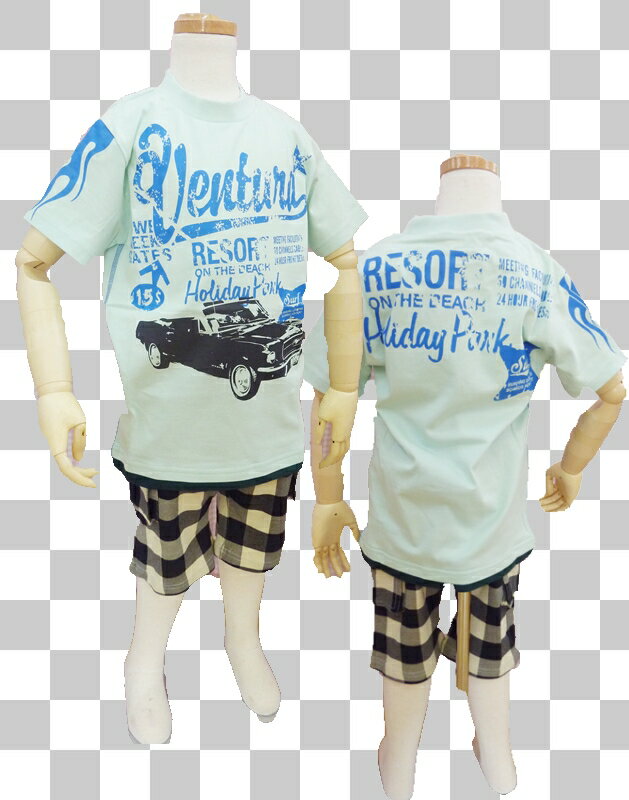 くるま＆ファイヤープリント★カラーTシャツ 子供服 キッズ Tシャツ 車